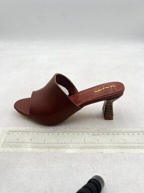 XYD Brown Open Toe Sandals Slip On Mules Mid Heels Slides Elegant Dress Shoes